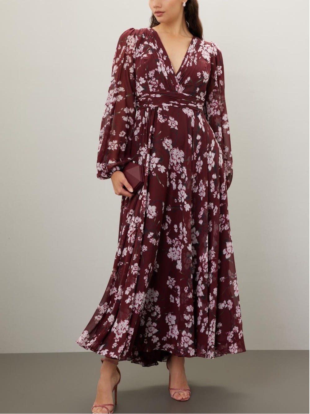Mac Duggal Wine and Pink Floral Maxi Dress size 4